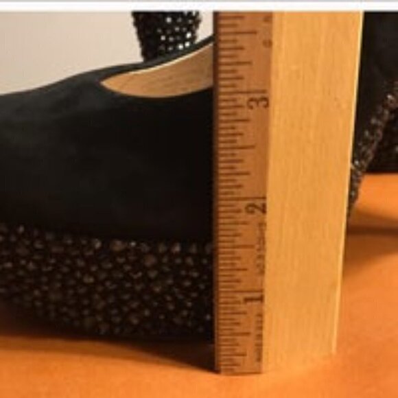 Enzo Angiolini black suede crystal platform heels size 8 event gala prom - Picture 5 of 7